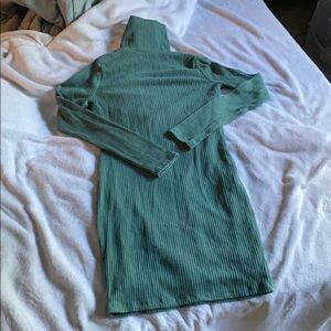 Green Ribbed Sweater Dress